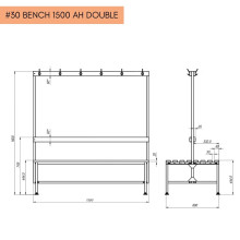 Obojstranná šatníková lavica s opierkou a vešiakmi s dĺžkou 1500 mm