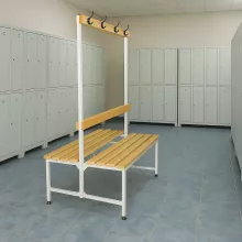 Obojstranná šatníková lavica s opierkou a vešiakmi s dĺžkou 1000 mm