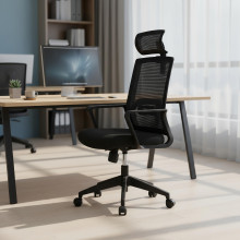 Kancelárska stolička so sieťovanou opierkou chrbta a opierkou hlavy