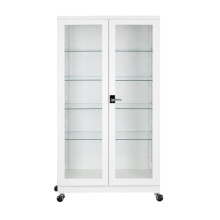 Nemocničná skrinka na lieky so 4 sklenenými policami a kolieskami (demont)