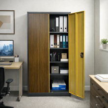 Kancelárska skriňa na dokumenty s imitáciou tmavého dreva