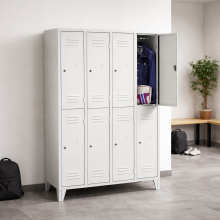 8-dverová šatňová skriňa s krátkymi dverami a nožičkami - RAL 7035/svetlošedá