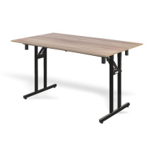 Skladací stôl s pevnou kovovou konštrukciou.