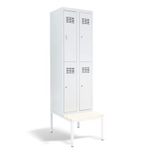 #03 MINI 4 – 4-dverová kovová šatníková skriňa delená, 1800/600/500 mm, RAL 7035 + lavica