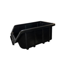 Malý čierny plastový box určený a triedenie materiálov.