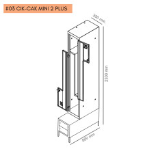 #03 CIK-CAK MINI 2 PLUS – 2+2-dverová šatníková skriňa so Z-kovými dverami, zabudovanou lavicou a skriňami na obuv