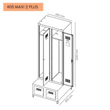 #03 MAXI 2 PLUS – 2+2-dverová šatníková skriňa s prepážkou, zabudovanou lavicou a skriňami na obuv