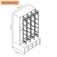 #03 MINI 8 PLUS – 8+8-dv. šatníková skriňa s krátkymi dverami, zabud. lavicou a skriňami na obuv
