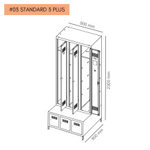 #03 STANDARD 3 PLUS – 3+3-dverová šatníková skriňa so zabudovanou lavicou a skriňami na obuv