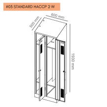 #03 STANDARD HACCP 2 W – 2-dverová šatníková skriňa s pohyblivou deliacou priečkou, šikmou strieškou a poličkou na obuv