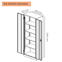 #03 STRONG SLIM MAXI – Kancelárska alebo dielenská skriňa so 4 policami, 1945/800/420 mm