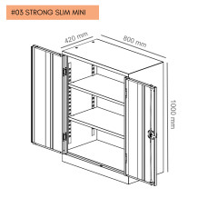 #03 STRONG SLIM MINI – Kancelárska alebo dielenská skriňa na dokumenty s 2 policami, 1000/800/420 mm