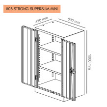 #03 STRONG SUPERSLIM MINI – Kancelárska alebo dielenská skriňa na dokumenty s 2 policami, 1000/600/420 mm