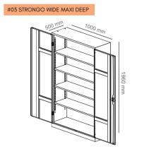Kancelárska skriňa so 4 policami, s extra hĺbkou, so šírkou 1000 mm