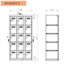 Skriňa na úschovu cenností s 15 priehradkami, 1800/900/500 mm - 03 BOXES 15