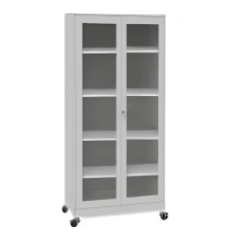 #26 MEDICINE MAXI 4S GLASS ECONOMY – Nemocničná skrinka na lieky so 4 kovovými policami a kolieskami, 1800x800x435 mm
