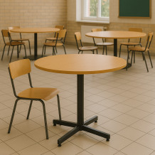 Okrúhly jedálenský stôl s priemerom 90cm s laminátovou doskou.