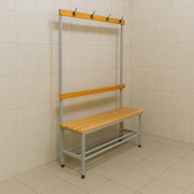 Šatníková lavica s opierkou a vešiakmi s dĺžkou 1000 mm, s roštom na obuv