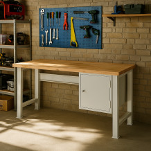 Pracovný stôl so závesnou skrinkou a pevnými nohami, 1500 mm