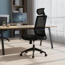 Kancelárska stolička so sieťovanou opierkou chrbta a opierkou hlavy