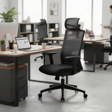 Kancelárska stolička so sieťovanou opierkou chrbta a opierkou hlavy