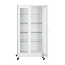 Nemocničná skrinka na lieky so 4 sklenenými policami a kolieskami (demont)