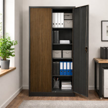 Kancelárska skriňa s imitáciou tmavého dreva, 4 police