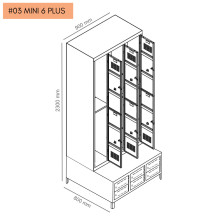 #03 MINI 6 PLUS – 6+6-dv. šatníková skriňa s krátkymi dverami, zabud. lavicou a skriňami na obuv