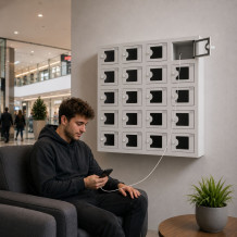 Ilustračná fotografia - Skriňa na nabíjanie mobilných telefónov s 20 priehradkami s plexisklom