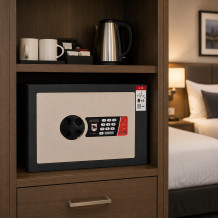 #17 MINISAFE S25 ELECTRO – Bezpečnostná schránka čierno – biela, elektronický zámok, 350 x 250 x 260 mm