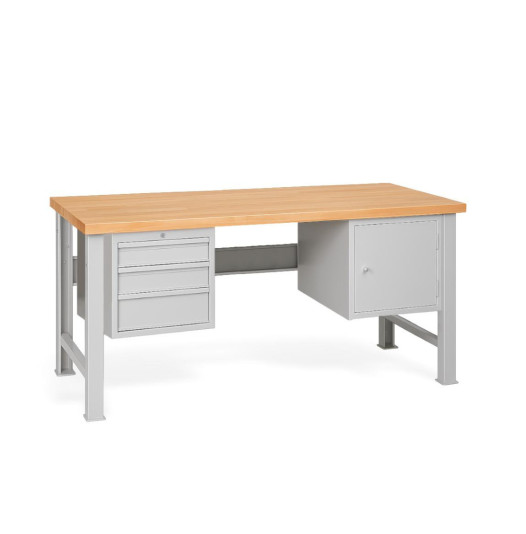 Pracovný stôl s 3 závesnými zásuvkami a skrinkou, s pevnými nohami, 2000 mm