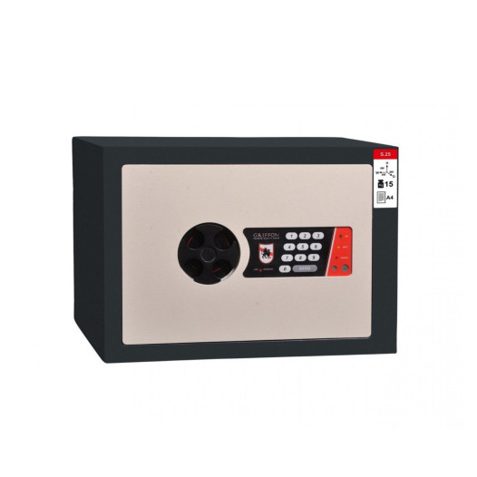 #17 MINISAFE S25 ELECTRO – Bezpečnostná schránka čierno – biela, elektronický zámok, 350 x 250 x 260 mm